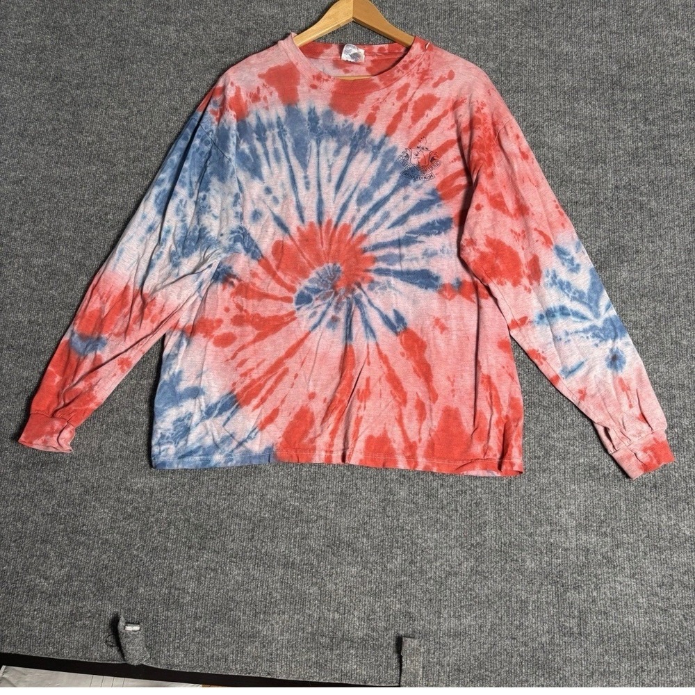 Hanes Long Sleeve Shirt Unisex XL Red Blue Barnard College Tie Dye Beefy-T